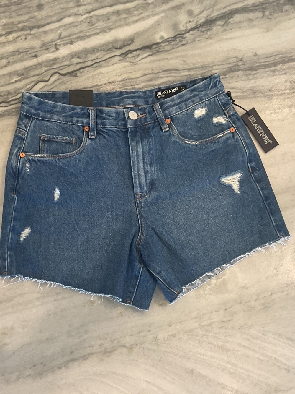 Blank NYC “The Perry” Distressed Blue Denim Cutoff Shorts